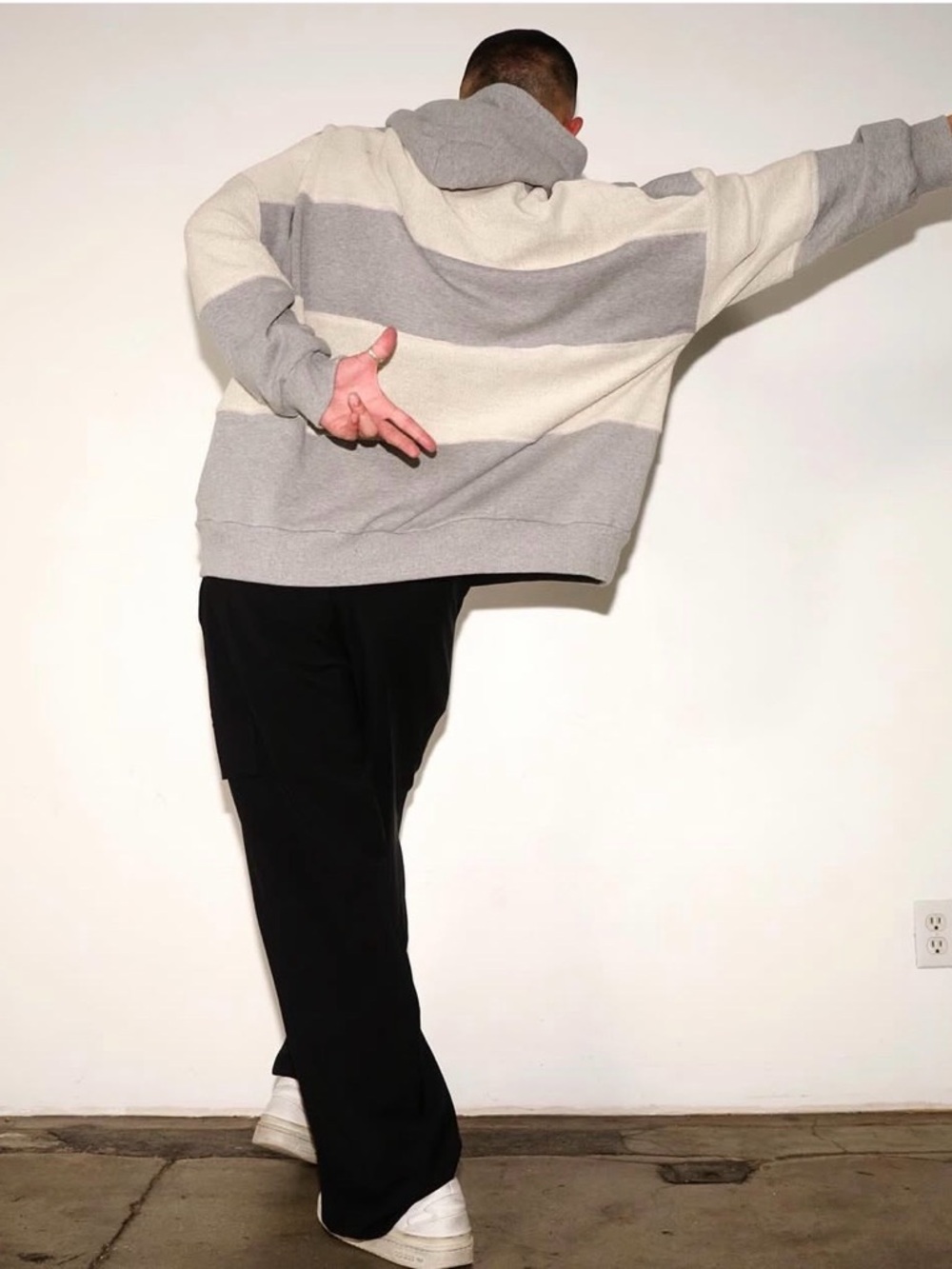 Striped Gray & Cream Hooded Jacket - Unbranded